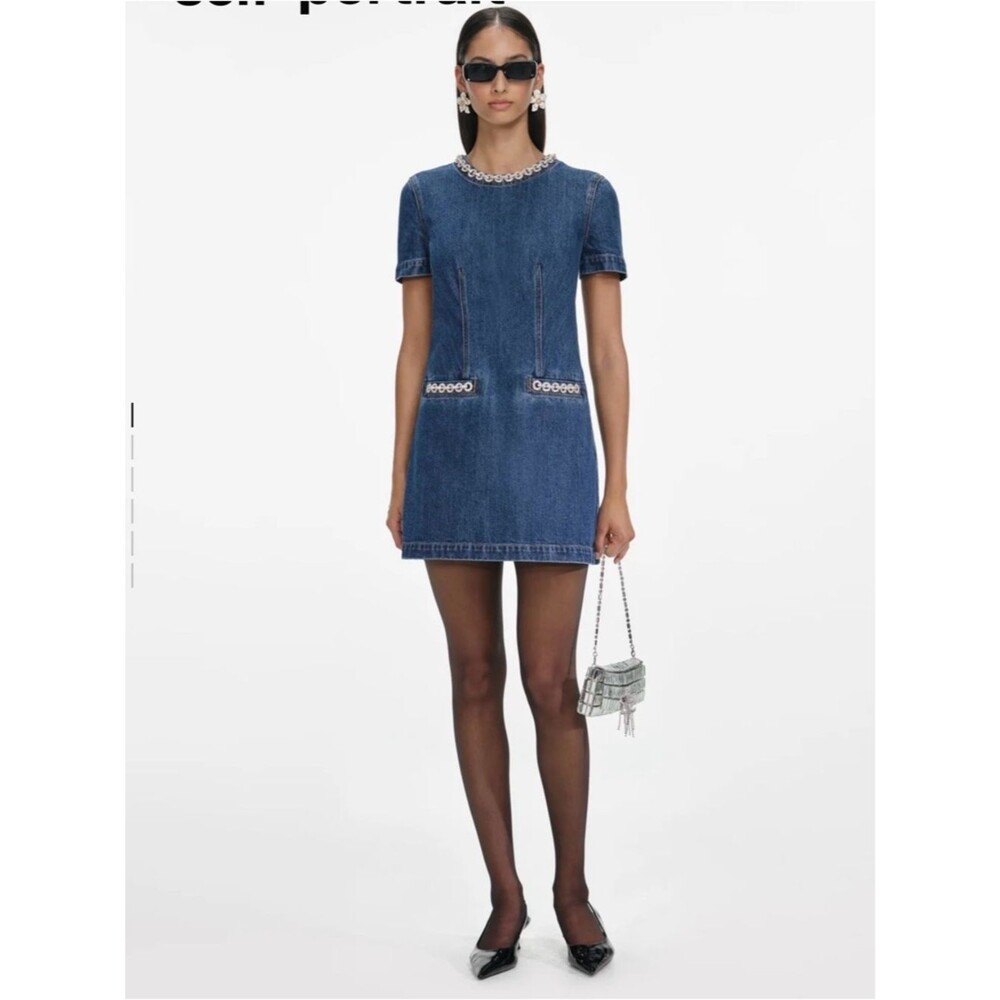 Self-Portrait Indigo Crystal Trim Mini Dress NWT Size 2